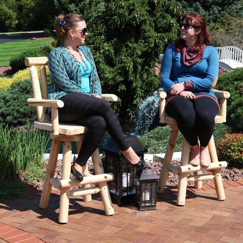 Bruce Square Slat Back Rustic Log Cabin Style Bar Stool - Unfinished - Set of 2, Beige, 2