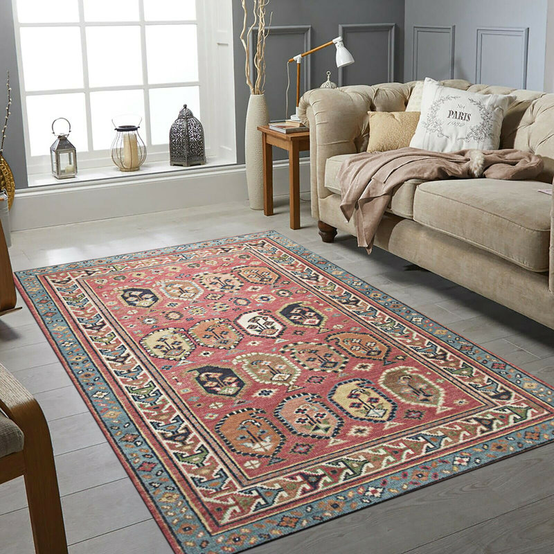 Tapis durable en laine nouée à la main avec motif rectangulaire luxueux multicolore