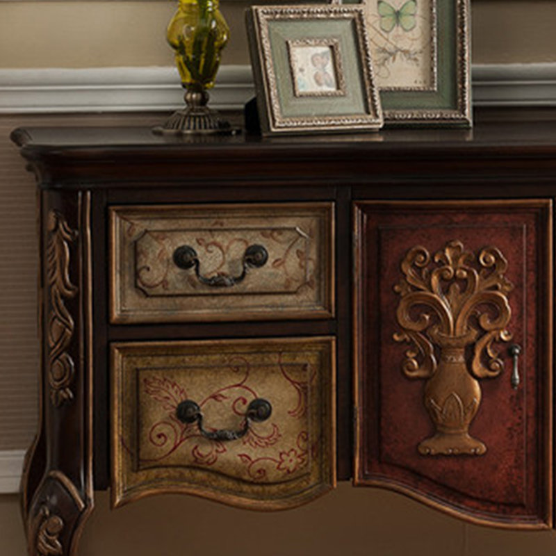 Armoire d'entrée multifonctionnelle de style américain, 35.03" H x 47.24" W x 17.51" D, Gold/Red Brown