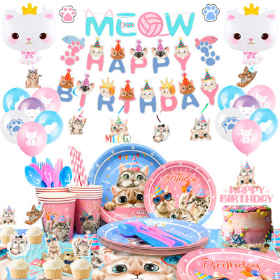 181 pcs Cat Birthday Party Supplies, Cat Party Decorations Set