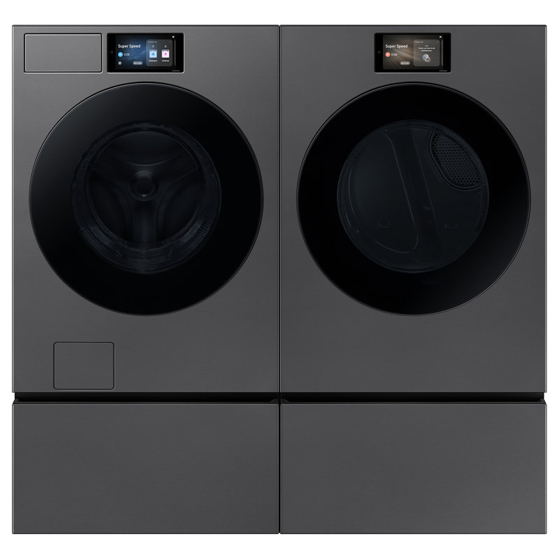 Samsung 7.6 cu. ft. Bespoke AI Ultra Capacity Front Load Gas Dryer with AI Home and AI OptiDry+ in Ivory, Dark Steel