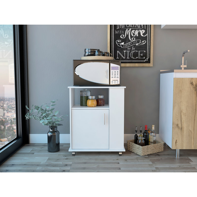 Armoire à micro-ondes à 4 tablettes avec roulettes blanc, Blanc