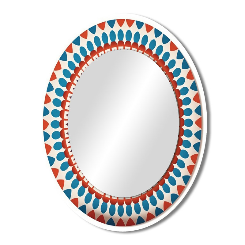 Exquisite Mandala In Retro Blue And Orange II - Blue Oval Wall Mirror Decor, 43" x 33"