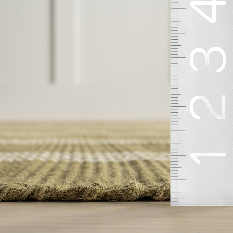 Handmade Olive Green Striped Wool Runner Rug 2'8" x 8'