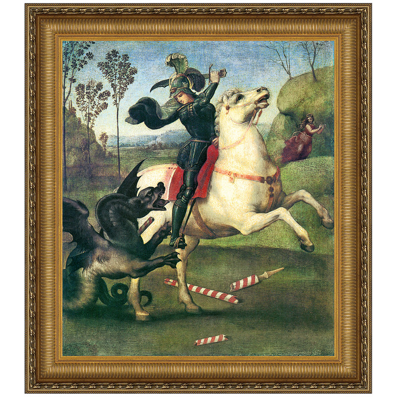 Saint George Fighting the Dragon, 1505 par Raffaello Sanzio, reproduction d'art encadrée