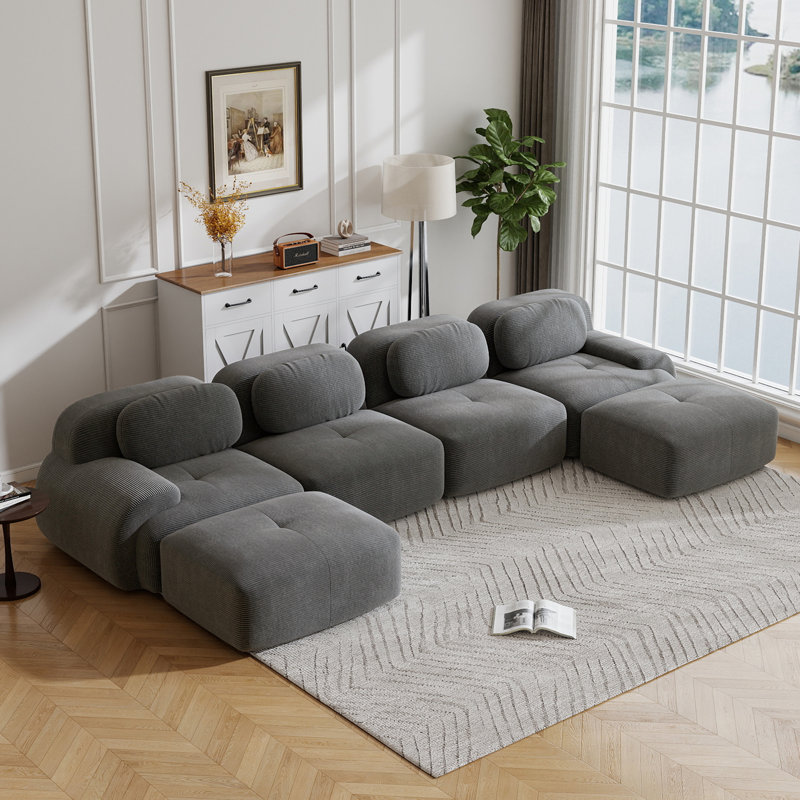 4-Seat Boneless U-Shaped Sofa 32D High-Resilience Sponge Anti-Slip Design Chaise Design Extra-Wide Curved Armrests Multi-Free Combination No Assembly For Studies Living Rooms Media Rooms