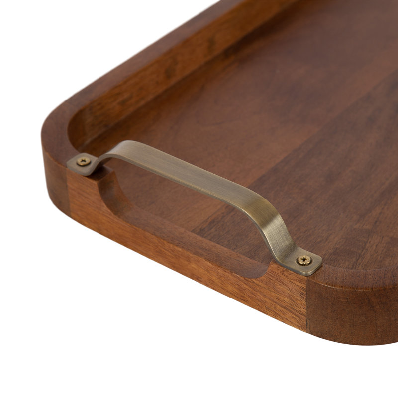 Solid Wood Rectangle Tray with Metal Handles