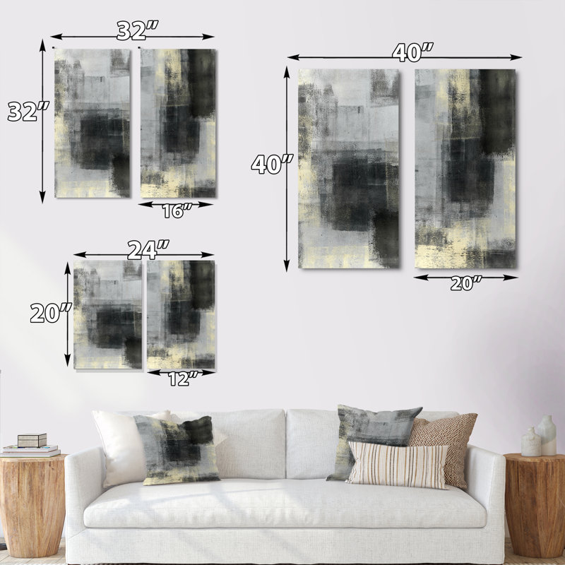 «Gray and Beige Modern Art», ensemble de 2 peintures sur toiles, Toile tendue, H 32 po x l 32 po x P 1 po