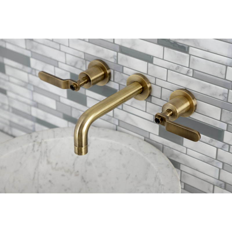 Kingston Brass Whitaker Two-Handle 3-Hole Wall Mount Bathroom Faucet, Antique Brass