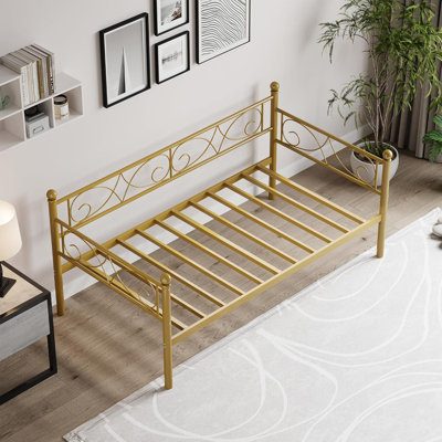 Twin Size Metal Daybed Frame with Heavy Duty Metal Slats, Modern Day Bed