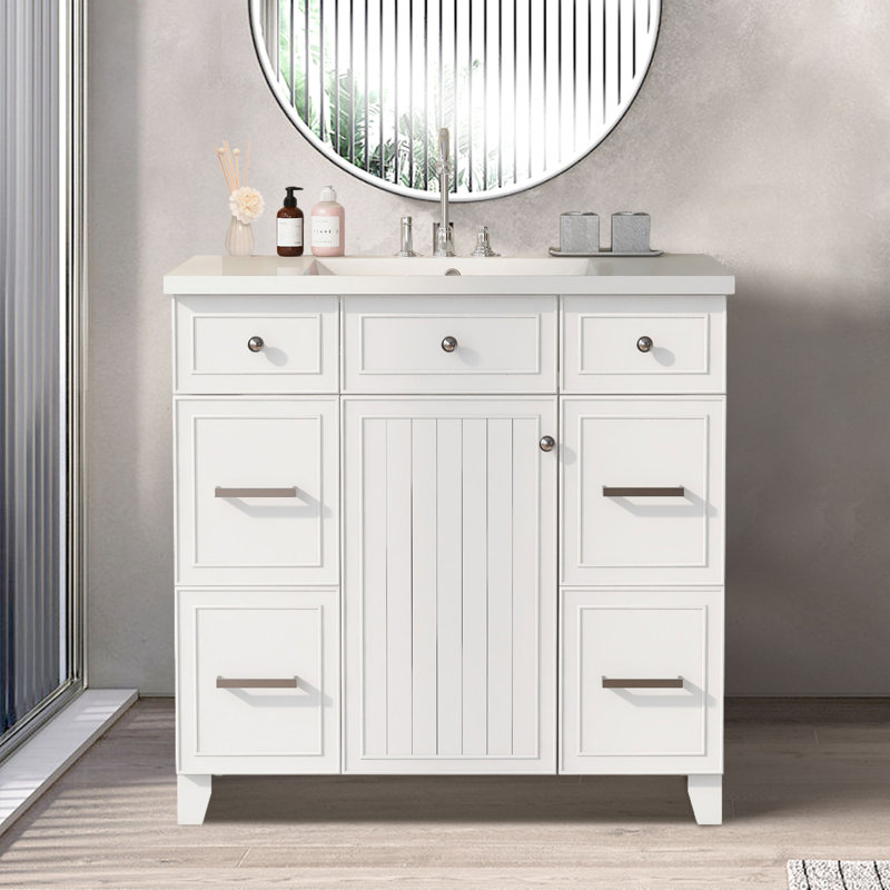 36'' Single Bathroom Vanity with Resin Top, White