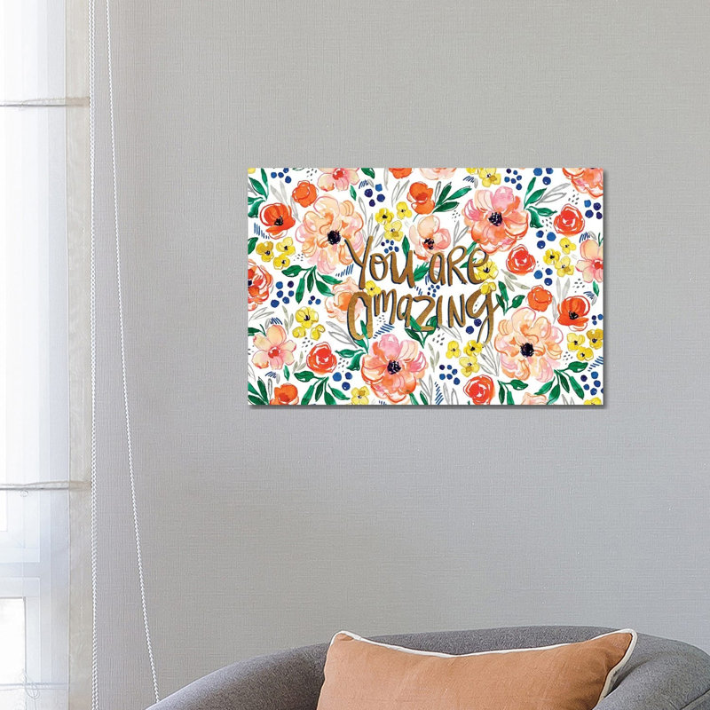 Peachy Florals by Joy Ting - Wrapped Canvas Gallery-Wrapped Canvas Giclée, 66.04 cm H x 45.72 cm W