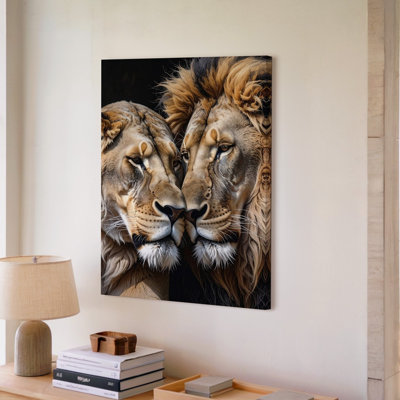 A Romantic And Emotionally Resonant Portrait Of A Lion And Lioness Touching Noses In A Canvas Wall Art Premium Quality Ready To Hang