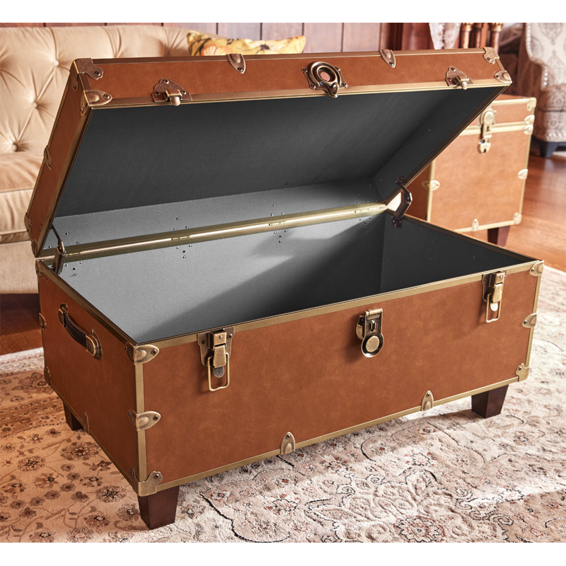 RHINO LUXURY FAUX LEATHER COFFEE TABLE TRUNK - BUNN FEET, Cognac