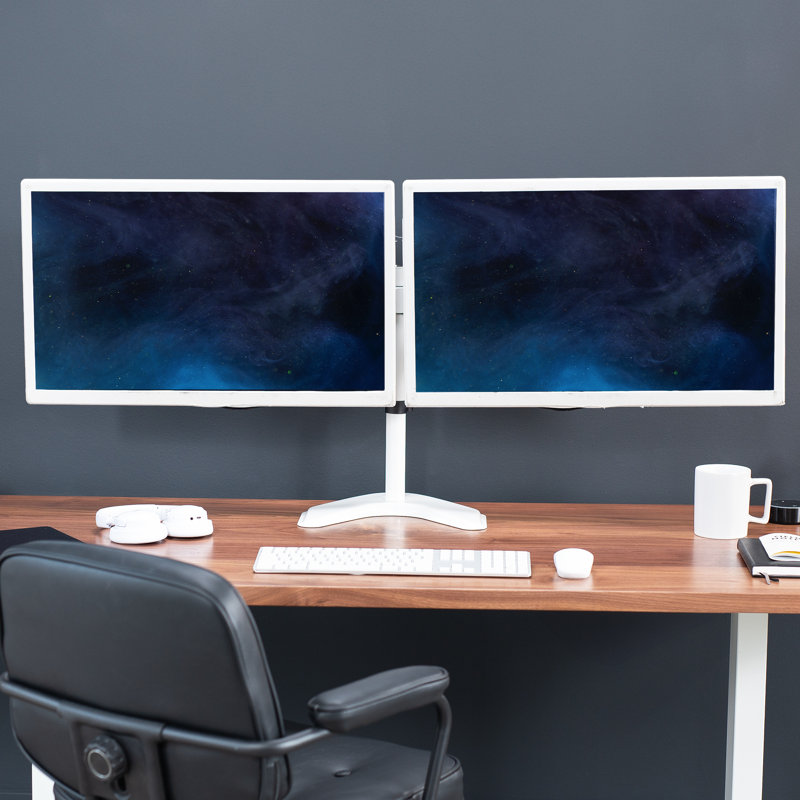 Support pour bureau à deux écrans Vivo, série Stand-V032F, Blanc