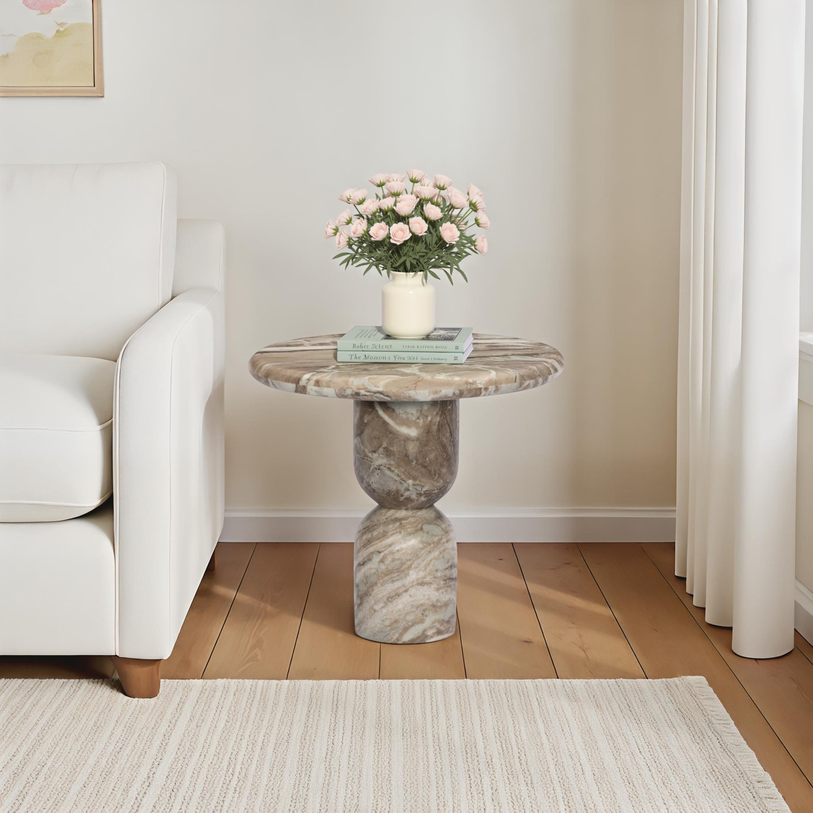 Figueroa End Table, Light Beige Travertine