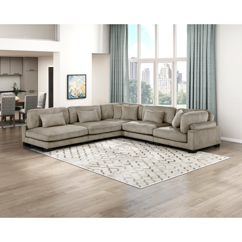 Canapé modulaire 5 pièces Olsen, Taupe Corduroy, 34.5" H x 135" W x 135" D