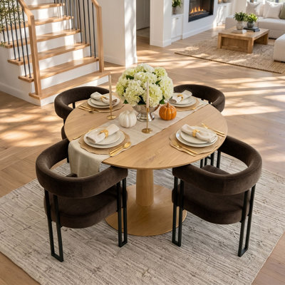 Ensemble de table à manger pour 4 personnes avec table ronde et 4 fauteuils en velours rembourrés