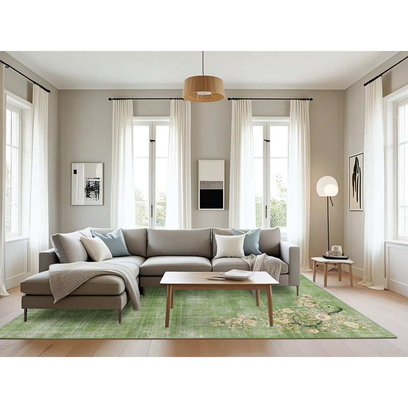 Tapis traditionnel vert / beige Neutra, Rectangle 8 pi x 10 pi