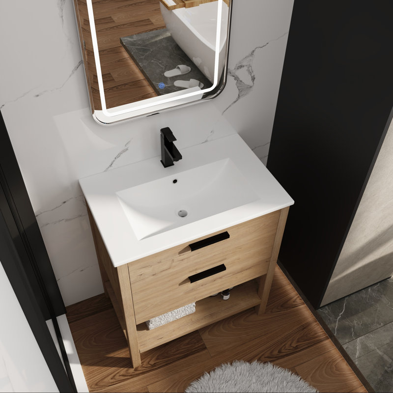 Meuble-lavabo 30 po avec 2 tiroirs et rangement, Blanc