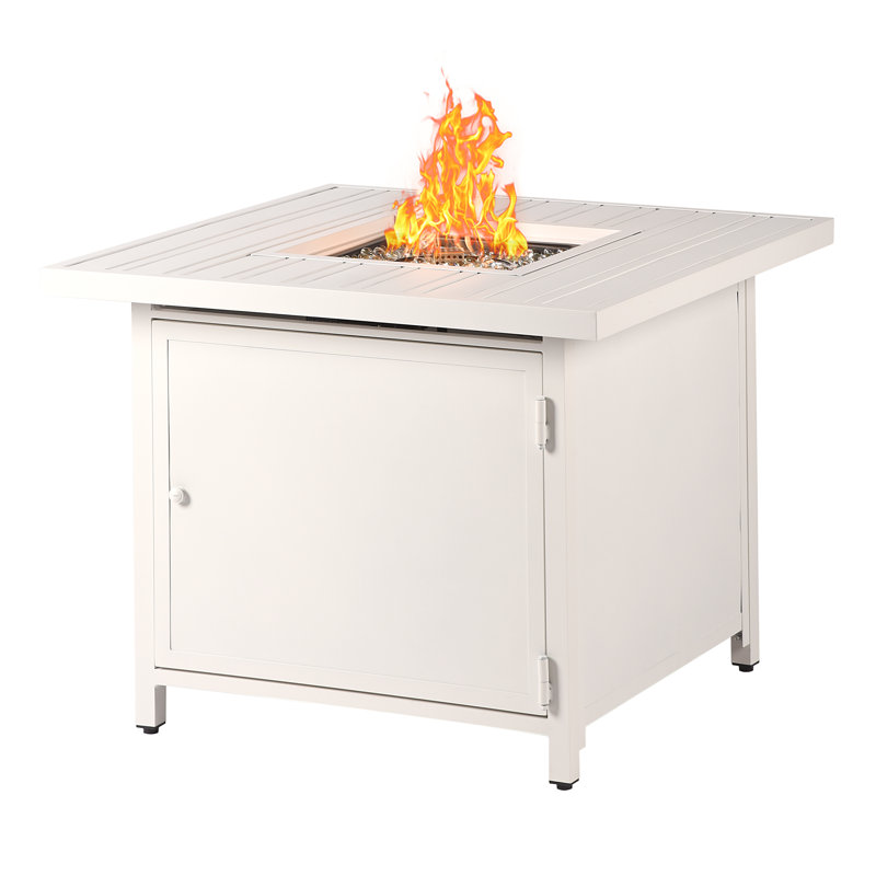 Raeann Square Aluminum Propane Smokeless Fire Pit Table with Hidden Fuel Tank, Green
