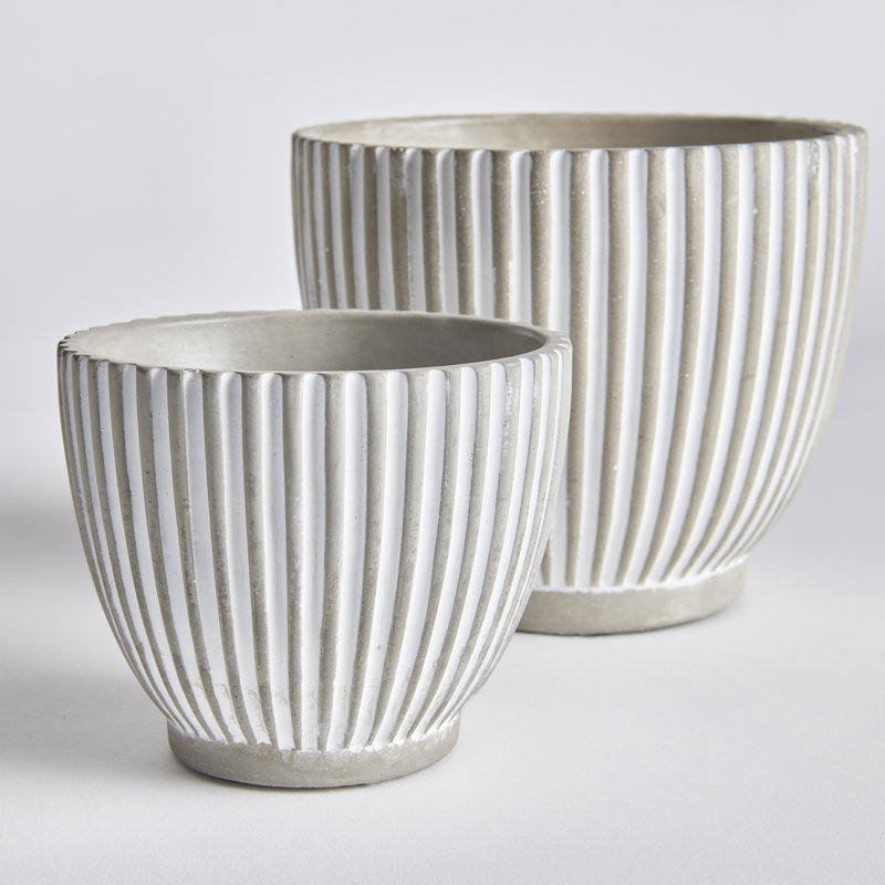 Handcrafted White and Gray Tapered Pot Planter Set