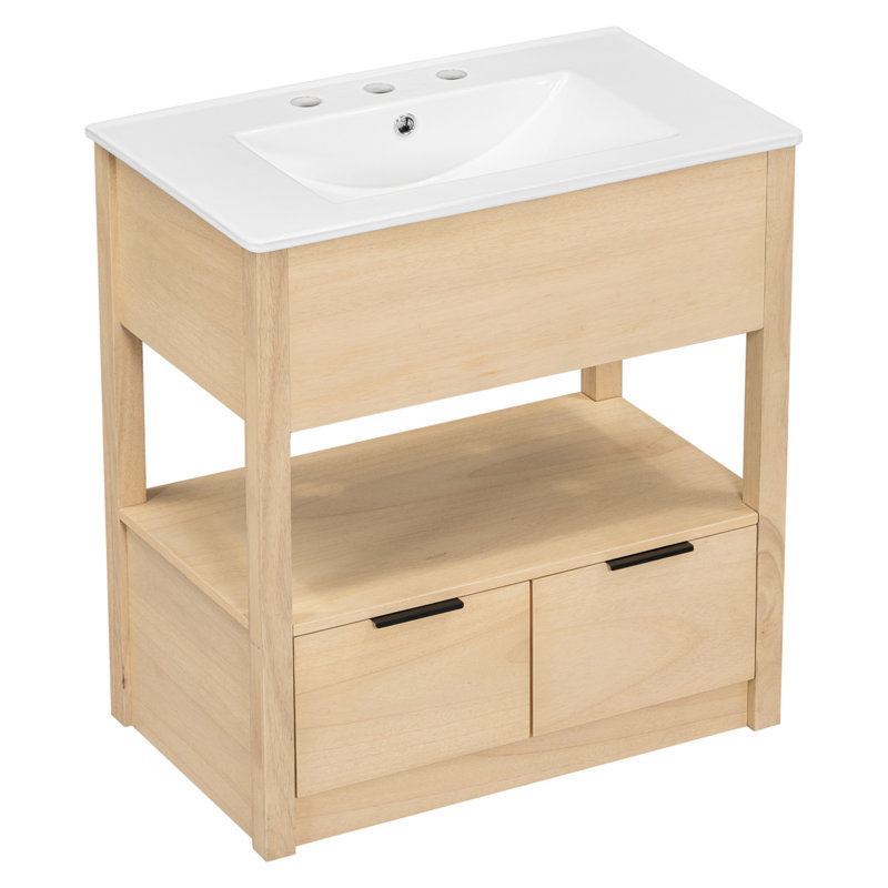 30'' Single Bathroom Vanity with Ceramic Top, Natural