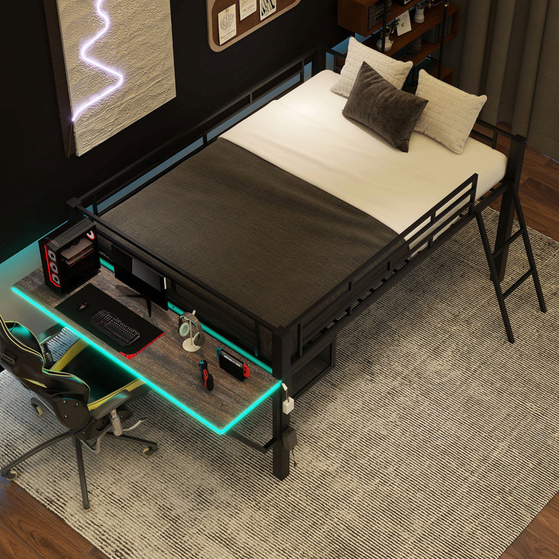 Lit mezzanine avec bureau Gaming, DEL, Lit double