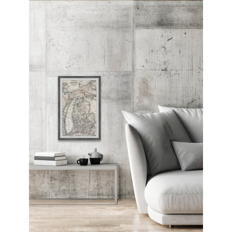 Railroad Map of Michigan - cadre photo, H 30 po x l 20 po x P 1,5 po