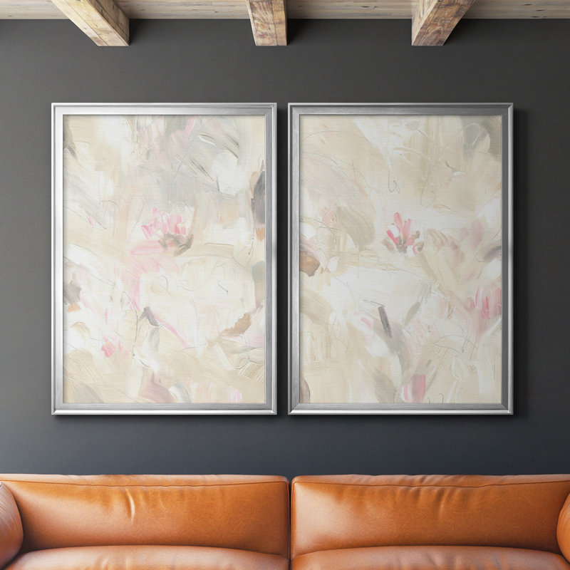 «Soft Abstraction I», toile encadrée de qualité supérieure - prête à être accrochée, H 42,5 po x l 61 po, Argent