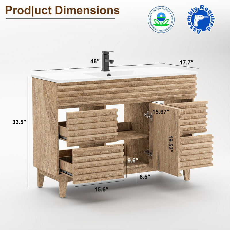 48" Single Sink Wood Tune Bathroom Vanity Set With Resin Sink Top, Faucet, Assembly Required, 48"