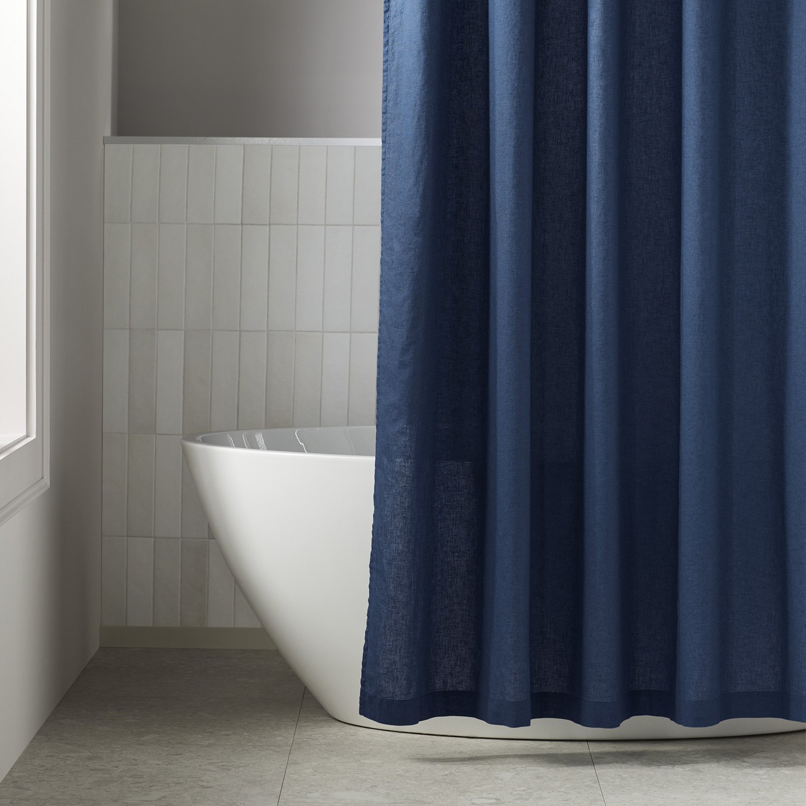Jeffen Linen Blend Shower Curtain, Midnight Navy
