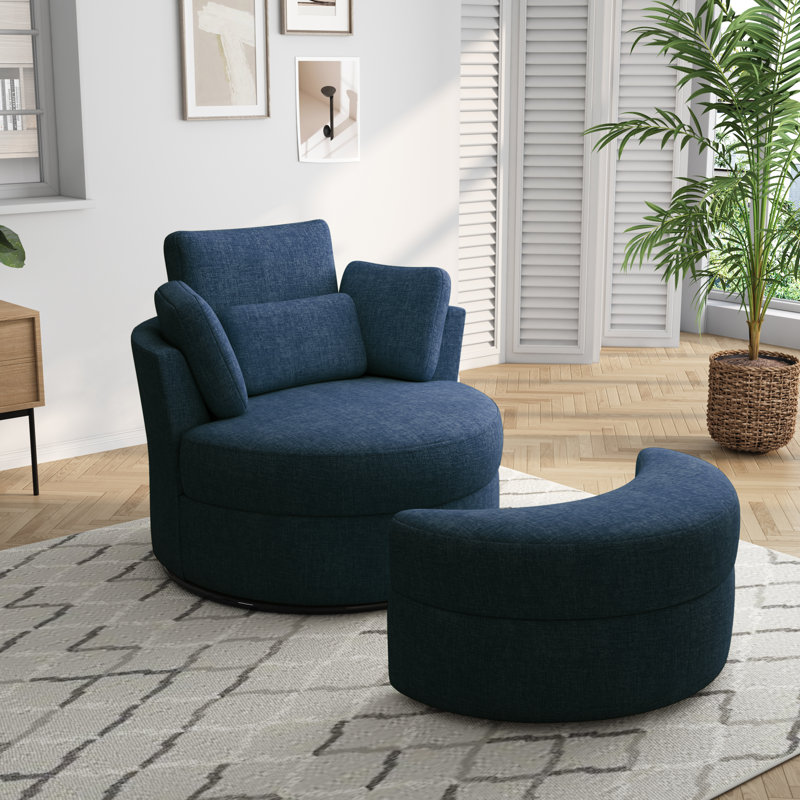 Niama 85.6Cm Wide Swivel Lounge Chair, Navy Polyester Blend