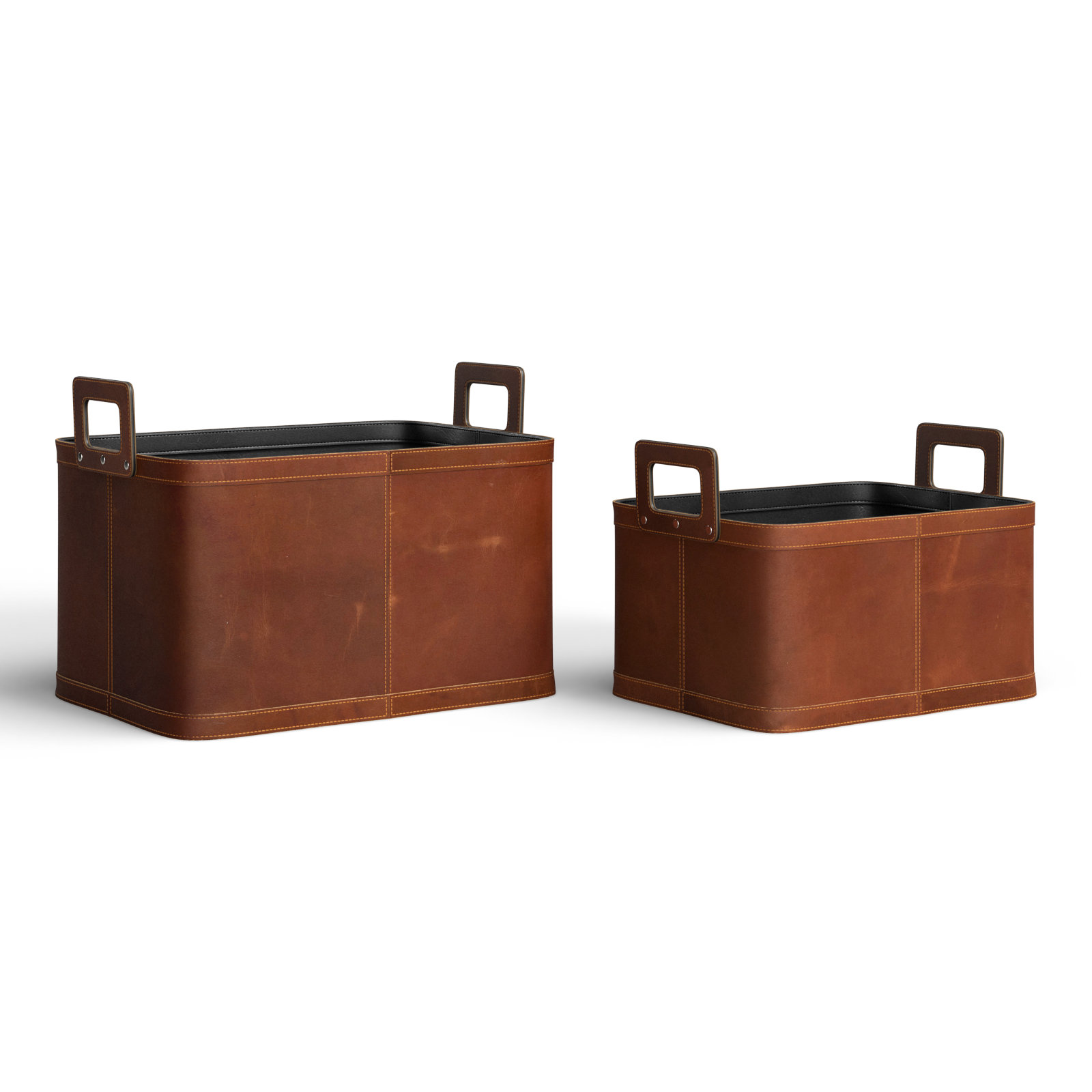 Handmade Leather Storage Baskets (Set of 2)