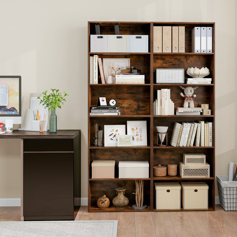 2PCS 70'' all 6-Tier Bookcase w/ 6 Open Shelves Anti-Toppling Kits Living Room, Brown