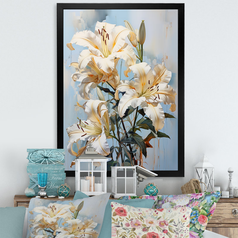Lilies en fleurs II sur toile, H 44 po x l 34 po x P 1,5 po, Cadre flottant doré