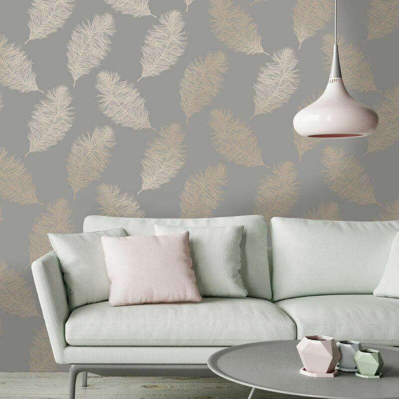 Silver Grey Wallpaper Plain Luxury Glitter Metallic Modern Shiny Various Designs[12626 - Fawning Feather], Gold/Dark Grey
