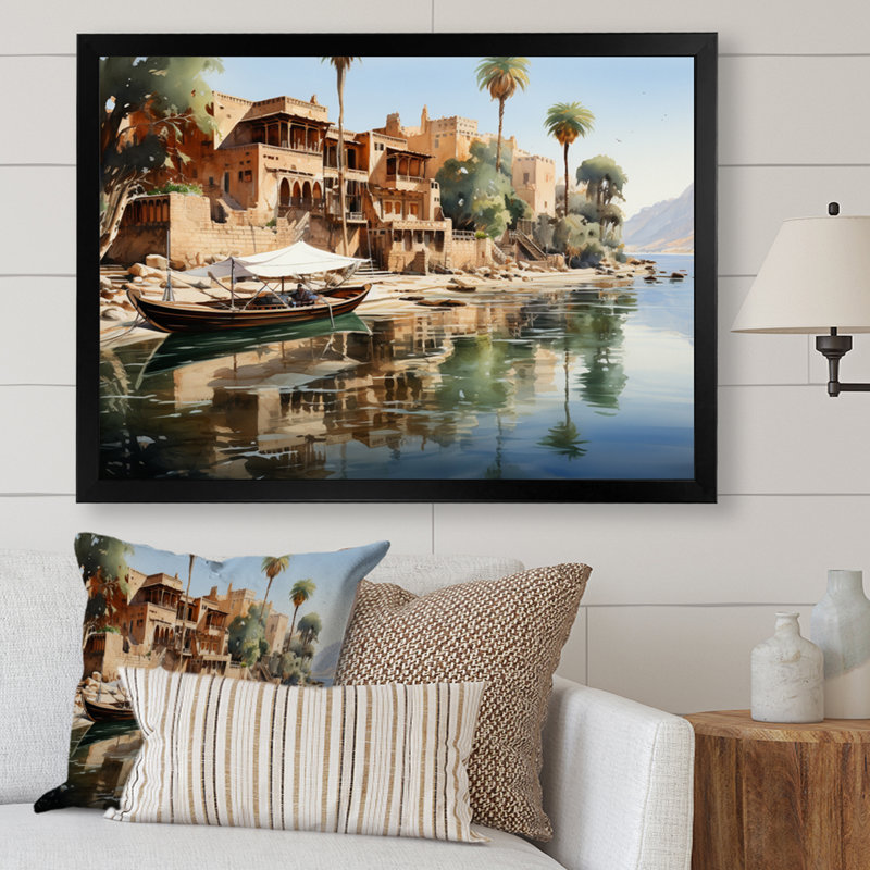 Égypte, la réflexion des Niles - reproduction sur toile, Cadre photo noir, H 34 po x l 44 po x P 1,5 po