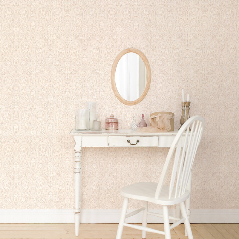 Garretson 1000cm x 52.8cm Satin Wallpaper Roll, Beige/White