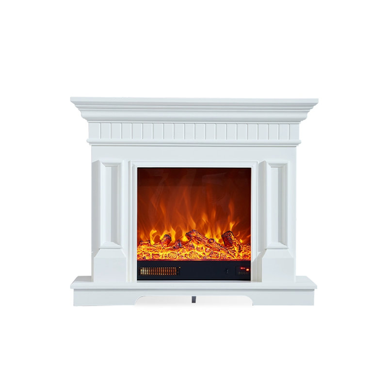 Beige Solid Wood Electric Fireplace, White