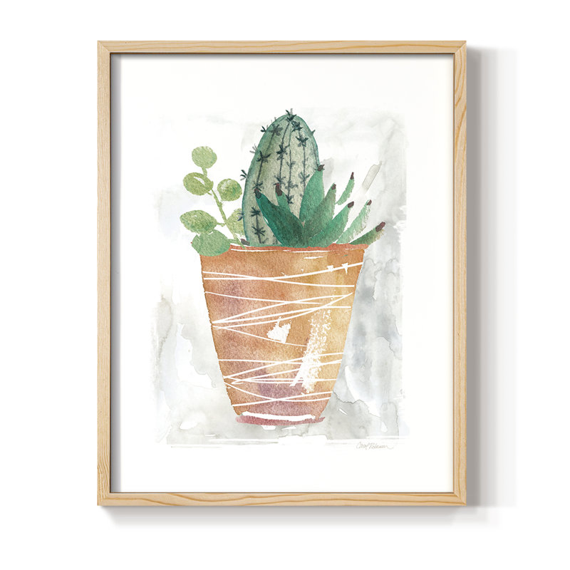 Boho Cactus Framed Print - Solid Wood, Natural, 30" H x 24" W