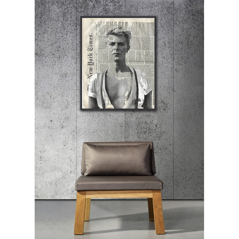 Bowie - peinture sur toile avec cadre flottant, Noir, H 22 po x l 18 po x P 2 po