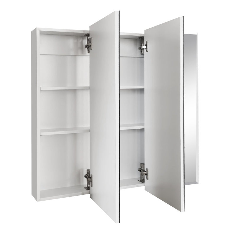 Bathroom Medicine Cabinet, Wall Mounted, Mirror, Clear Gloss, 30.1" H x 30.4" W x 4.4' D