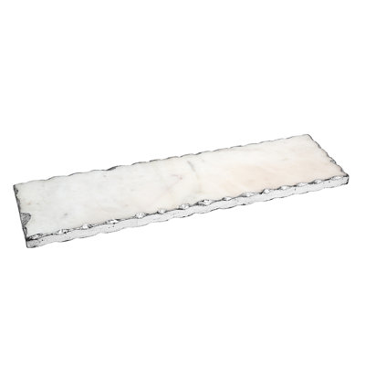Alina Marquise Silver Raw Edge Marble Serving Tray