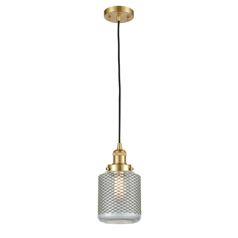 Luminaire suspendu cylindrique 1 lumière Iyana, Or satiné, Ampoule non incluse