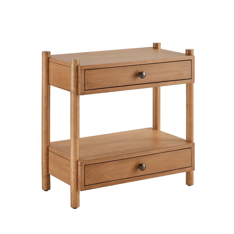 Wood Nightstand End Table with Two Drawers