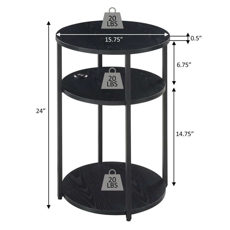 Table de bout ronde à 3 niveaux avec ports USB Ramos, Blanc patiné