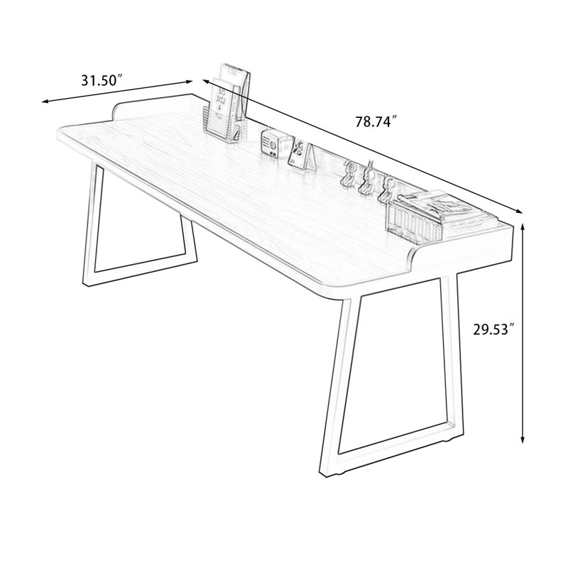 Bureau d'écriture rectangulaire en bois massif noir, Noir, H 29,53 po x l 78,74 po x P 31,5 po
