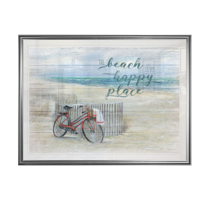« beach happy place », reproduction, H 22 po x l 30 po x P 1,5 po, Cadre argenté