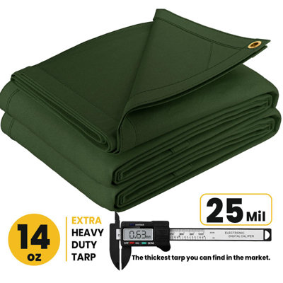 PROTARP Heavy Duty 14 OZ Water Resistant Canvas Tarp, UV Resistant Tarpaulin Cover with Rustproof Brass Grommets, Multipurpose for Canopy, Roof, Camping, Woodpile . (Olive )